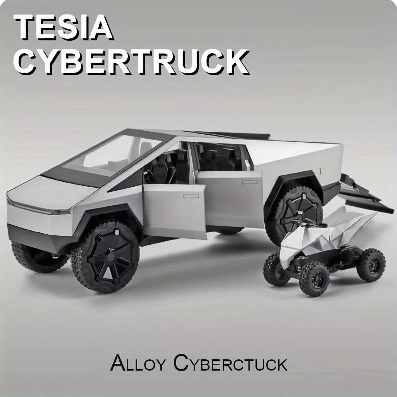 1/24 Scale Silver Tesla Cybertruck Diecast Model Toy - Alloy Pickup Truck with Sound & Light Effects