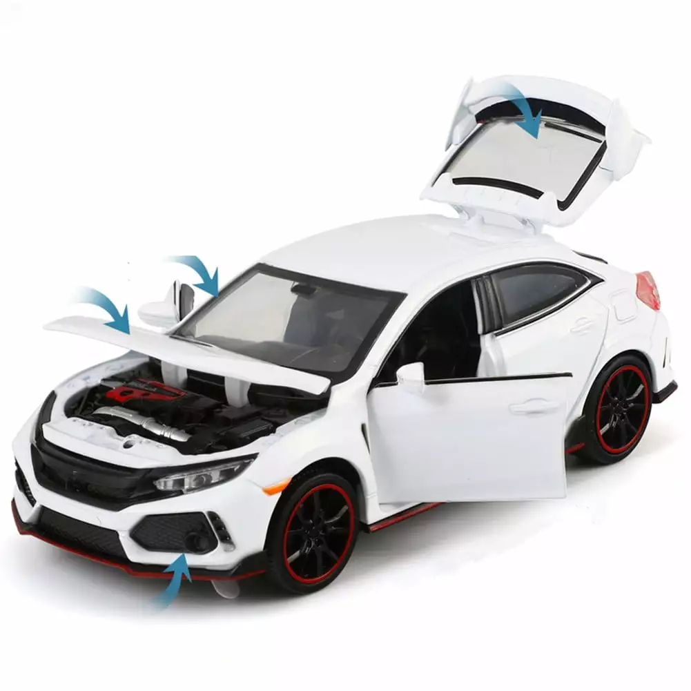 1:32 Alloy Model Car Diecast Toy Collection Sound & Light Gift for Honda Civic Type R Toy Car for Present Colletion