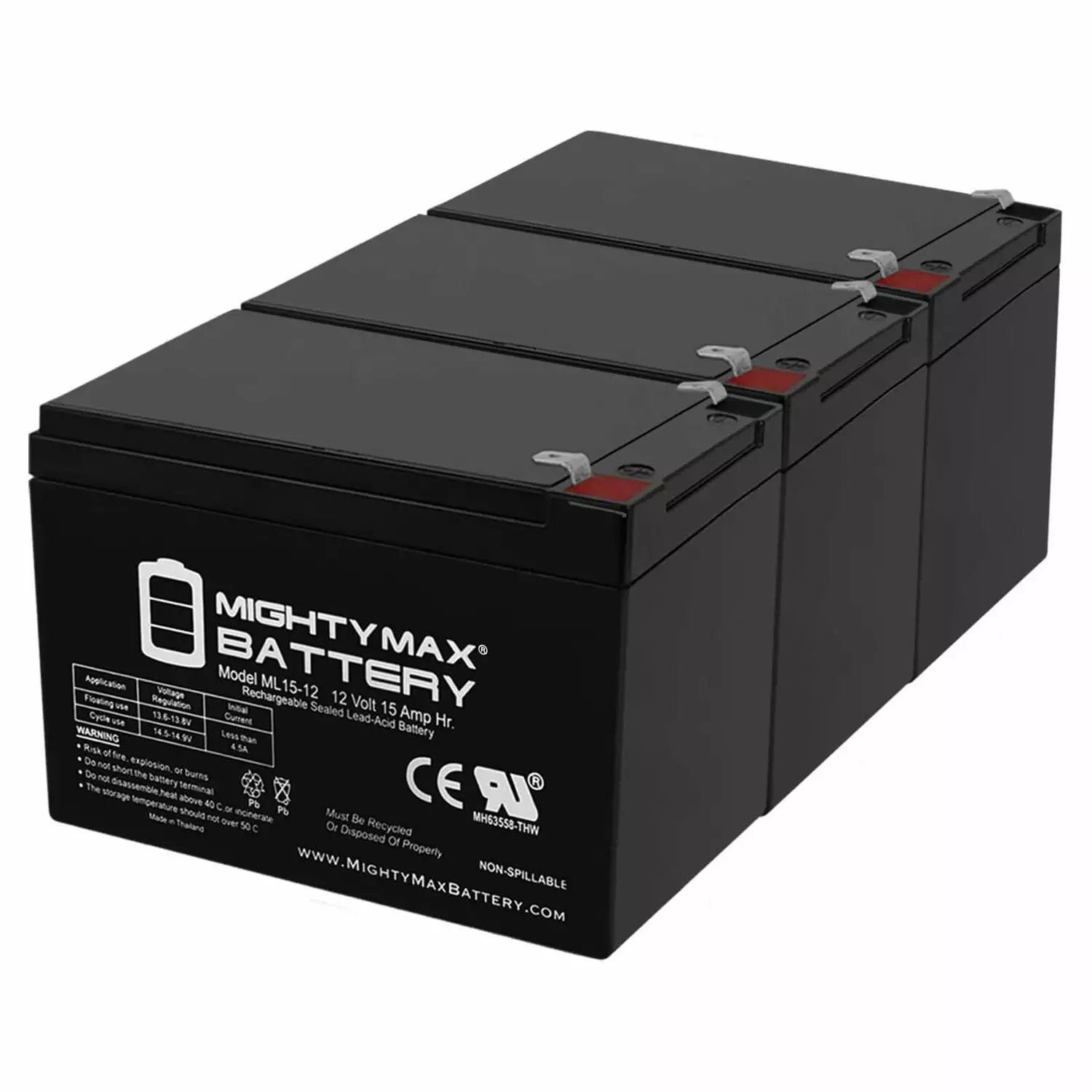 12V 15AH F2 SLA Battery for AutoSkate Electric Skateboard - 3 Pack