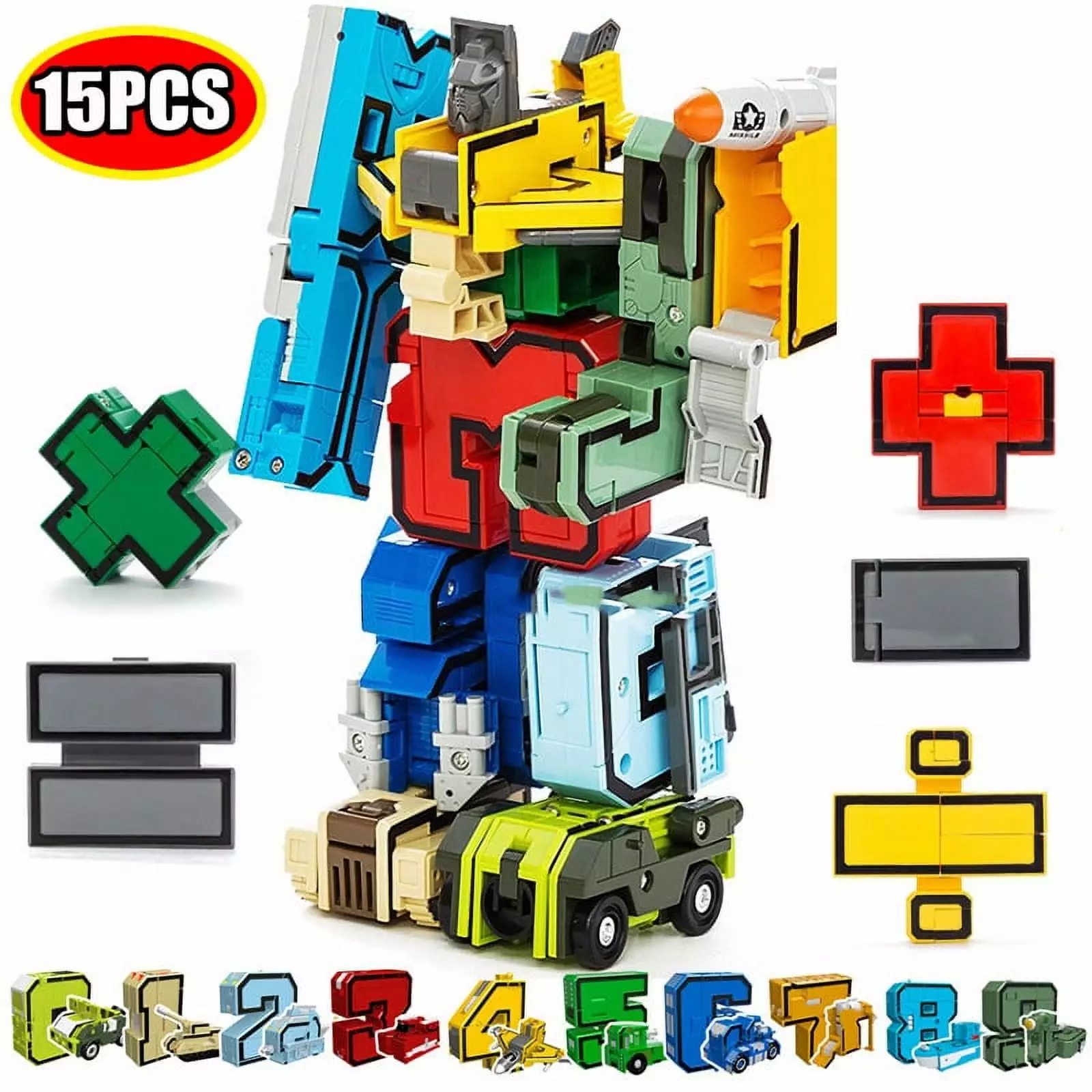 15 PCS Transforming Toddler Number Robot Toys for 3 4 5 6 7 8 Year Old Boys ?C Kids STEM Action Figure.Kids Gifts for Birthday Christmas