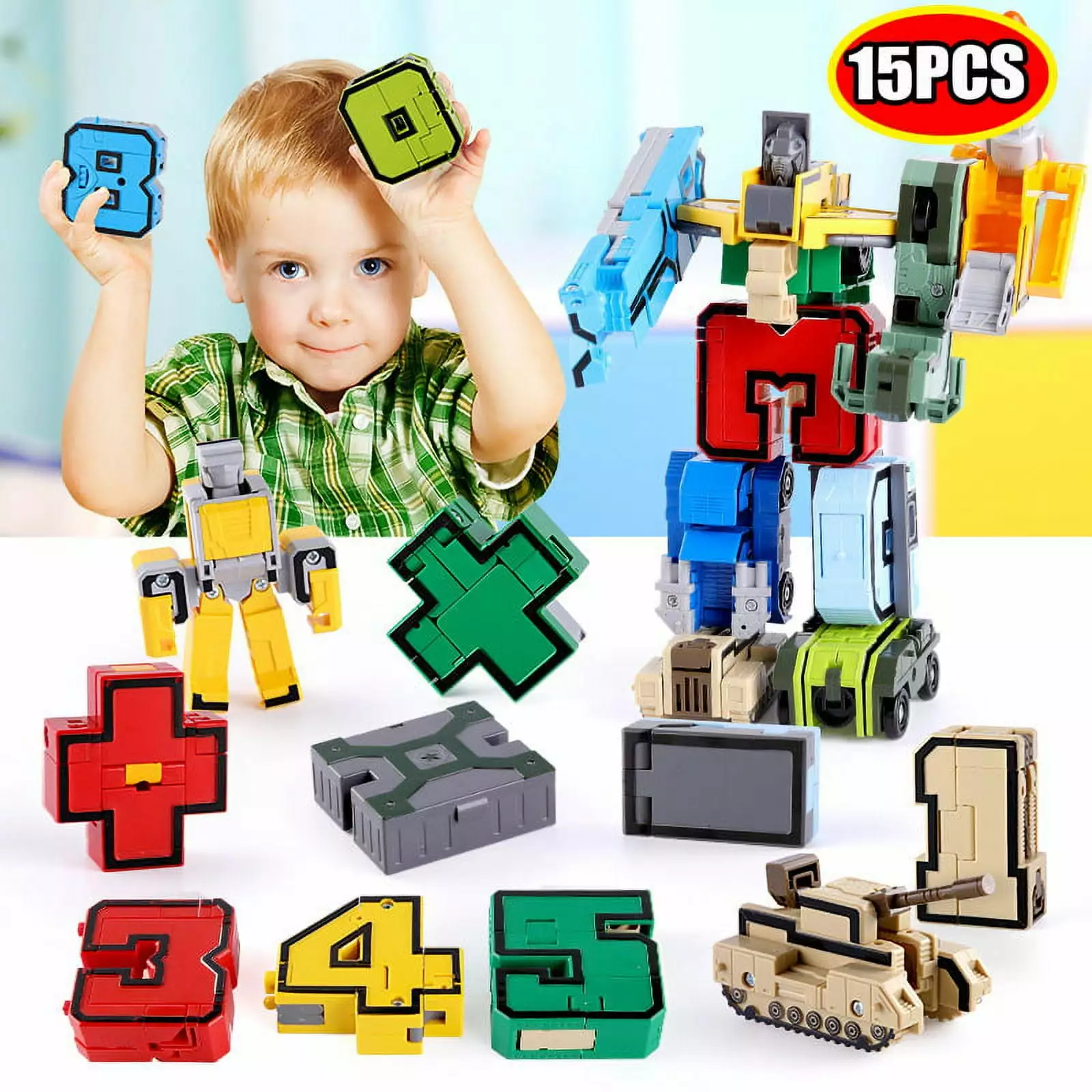 15 Pcs Transforming Number Bots Robots Blocks Toys for Kids 8 Years Old Boys Girls Figure Toy STEM for Montessori Teaching Preschool Learning & Education Bot Toys