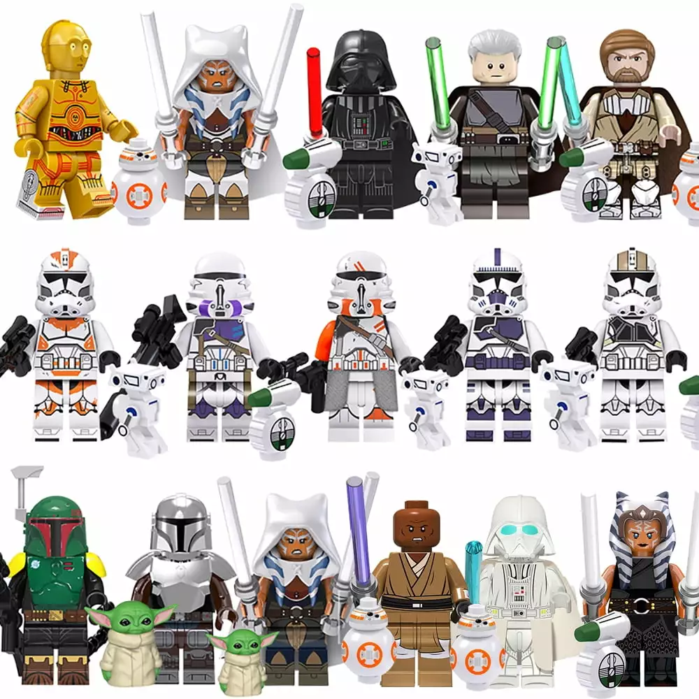 16 Pcs Space Wars Action Figures Building Blocks Set. Battle Droids and Soldiers Clone Troopers Figures Building Toys Cake Toppers. Boys Kids Gift