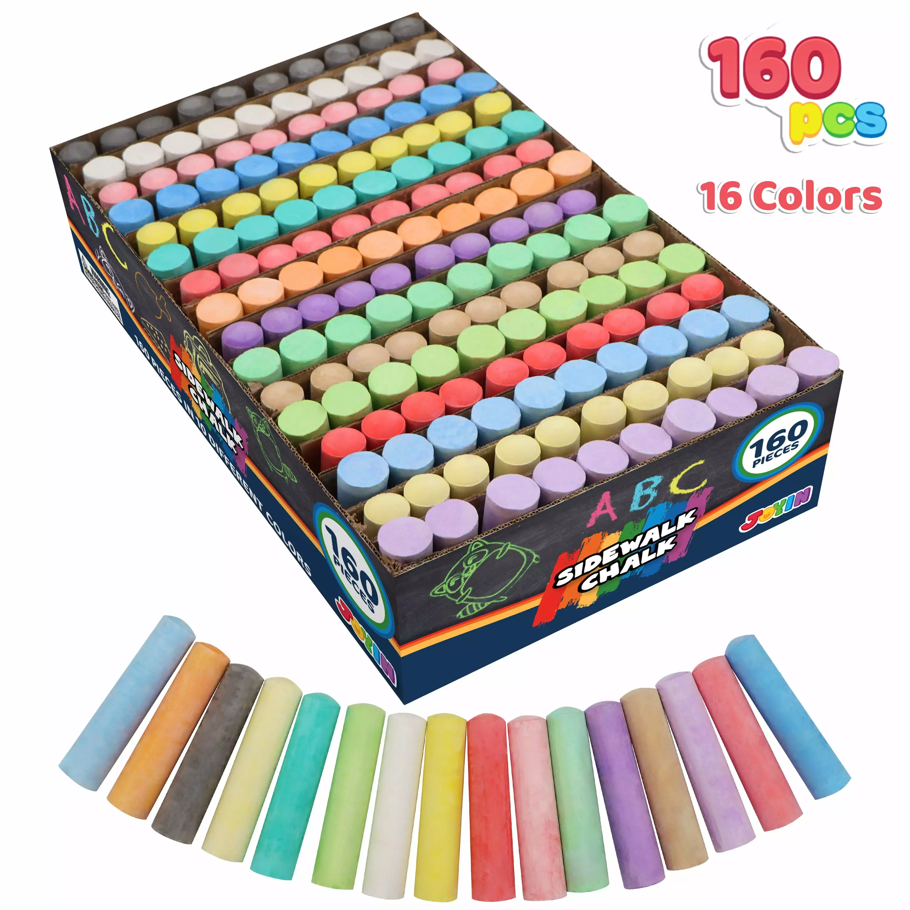 160 PCS Washable Sidewalk Chalks Set Non-Toxic Jumbo Chalk for Outdoor Art Play. Painting on Chalkboard. Blackboard and Playground