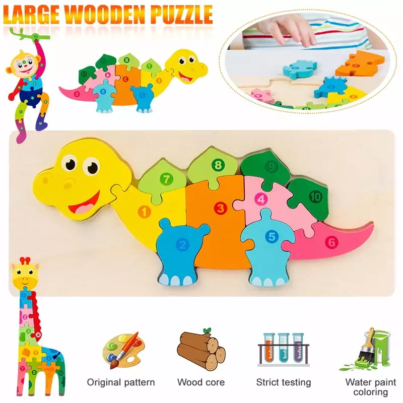 SNNROO Puzzles for Toddlers - Educational Playset Animal Jigsaw Puzzles with Vibrant Colors. Educational Montessori Toys Brain Building Peg Puzzles for 1 2 3+ Boys and Girls