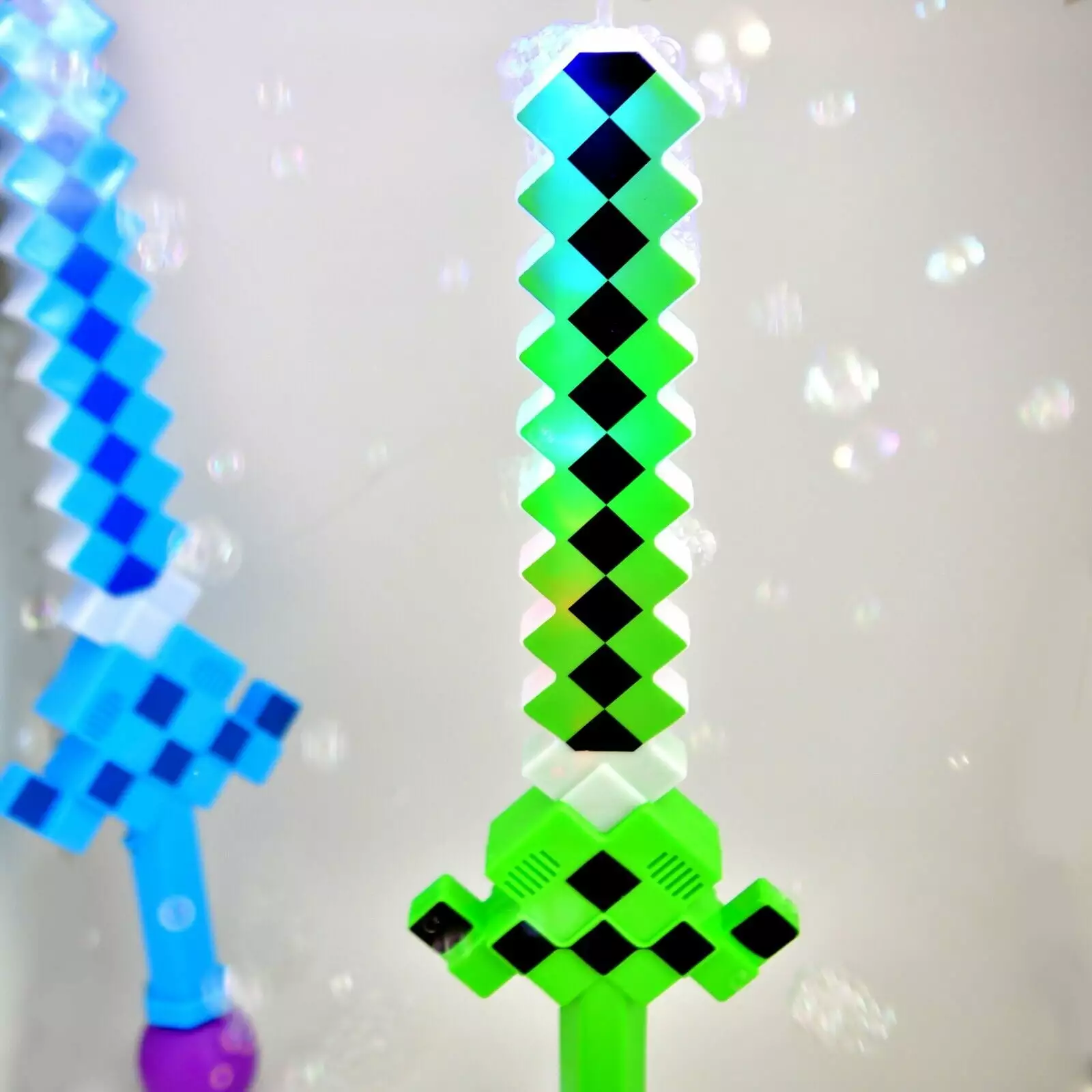 2 Pack - Light Up Pixel Bubble Swords Bazooka Bubbles Gun Machine Wand Kids Toy (Random Colors)