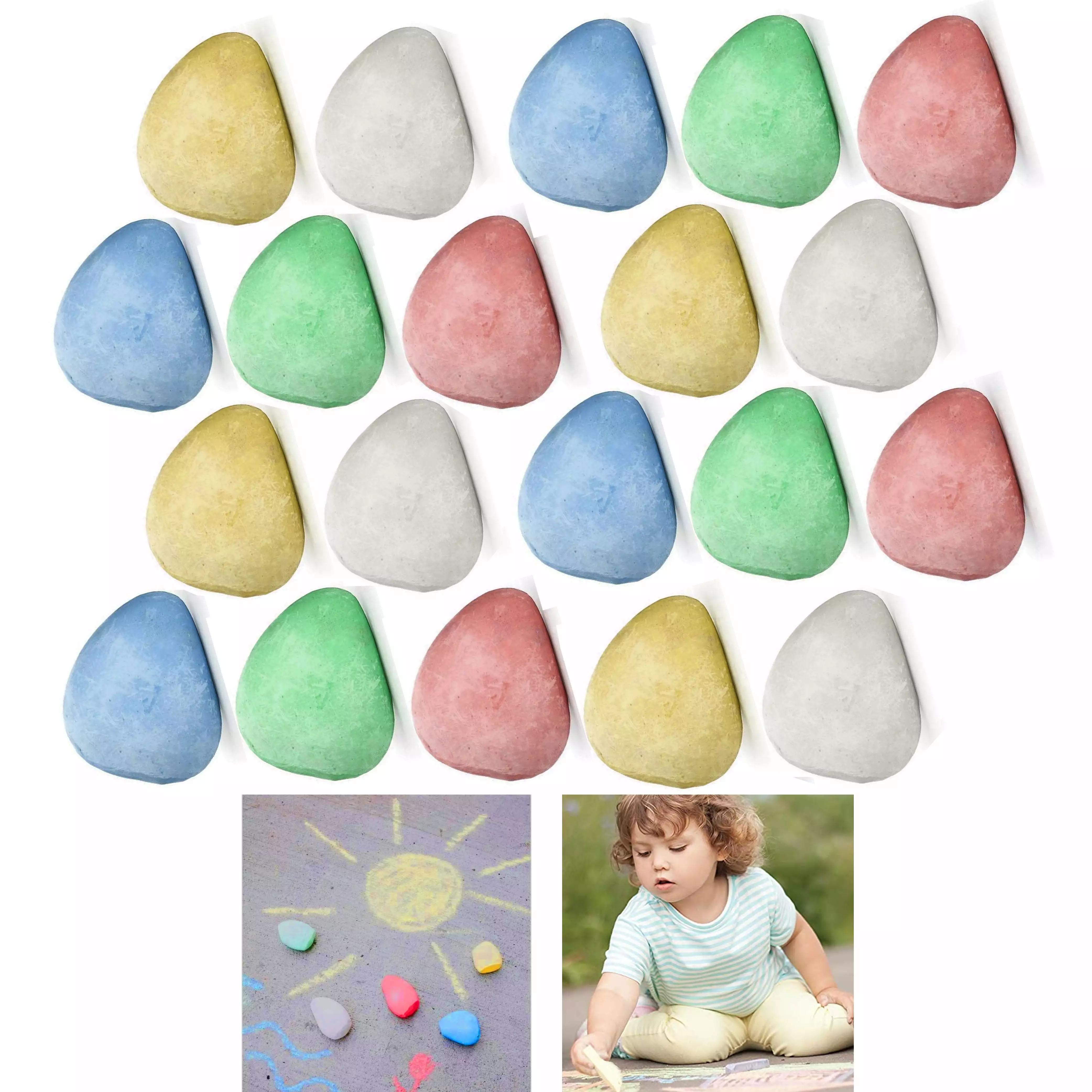 20 Chalk Rock Shaped Pebbles Washable Sidewalk Art Outdoor Non Toxic Playground