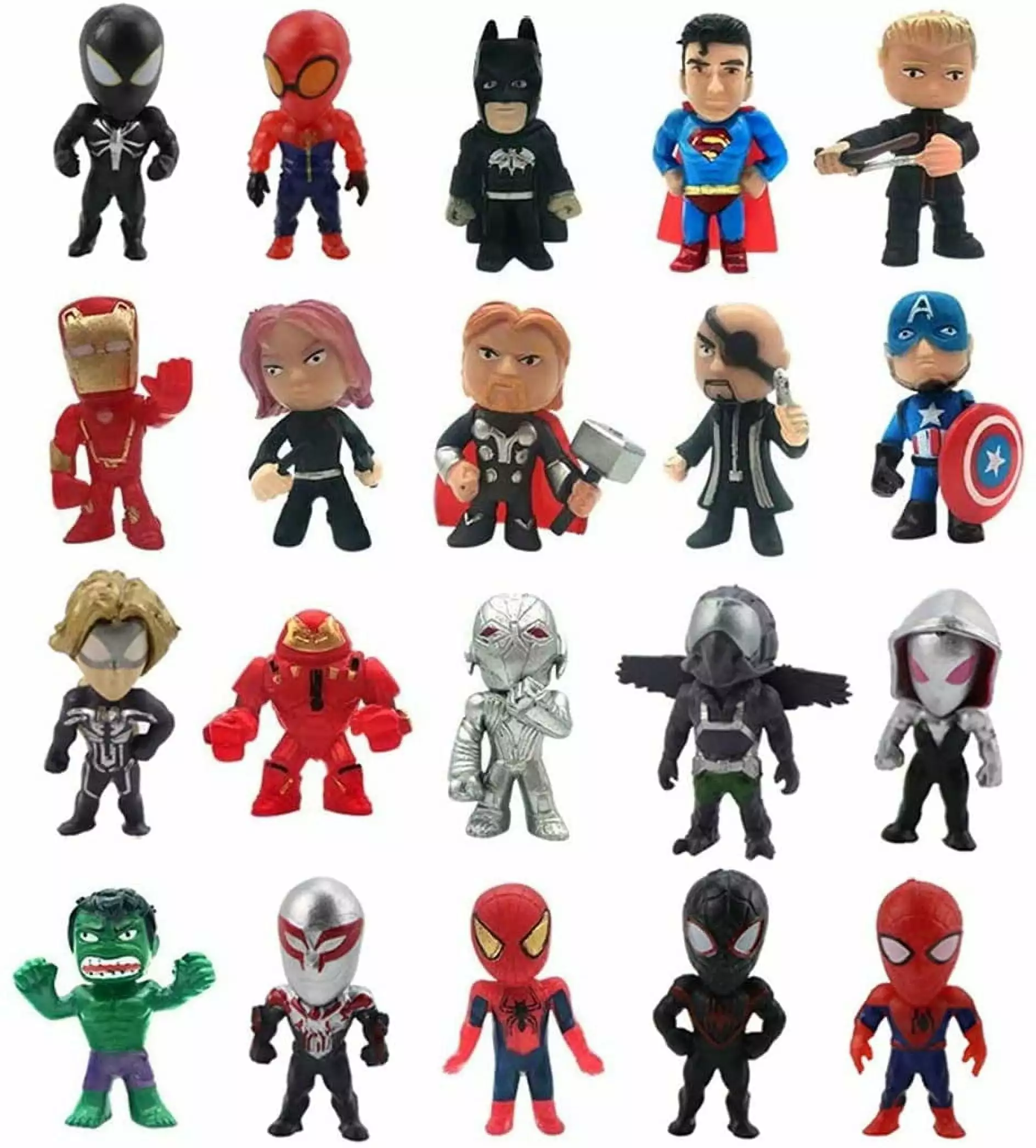 20 Pcs Superhero Mini Action Figures Sets for Kids Party Supplies. Cupcake. and Birthday Party! Bonus 25 Pcs Super Heroes Stickers!