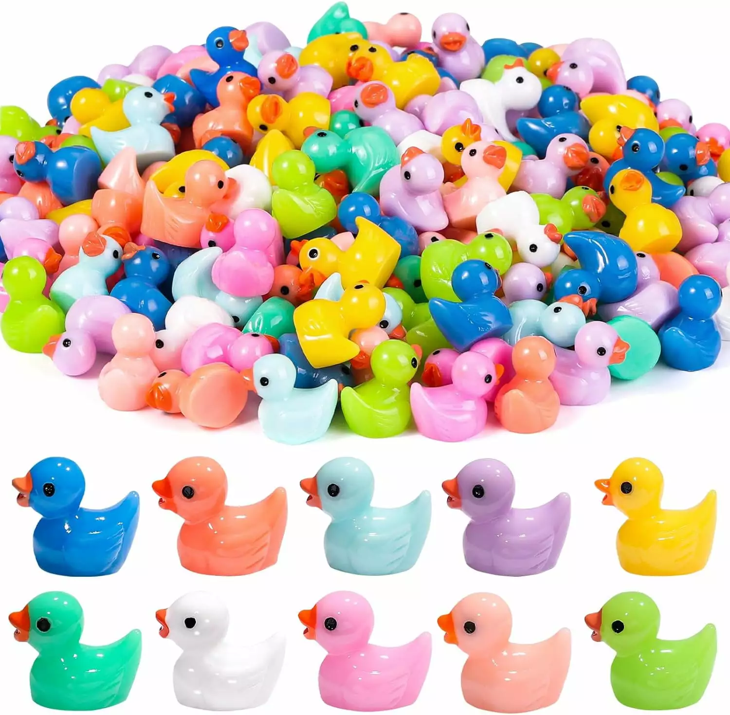 200pcs Tiny Ducks 10 Colors Little Duck Figures Mini Resin Ducks Plastic Small Miniature Ducks Bulk for Dollhouse Decor Micro Fairy Garden Landscape Aquarium Tiny Toys