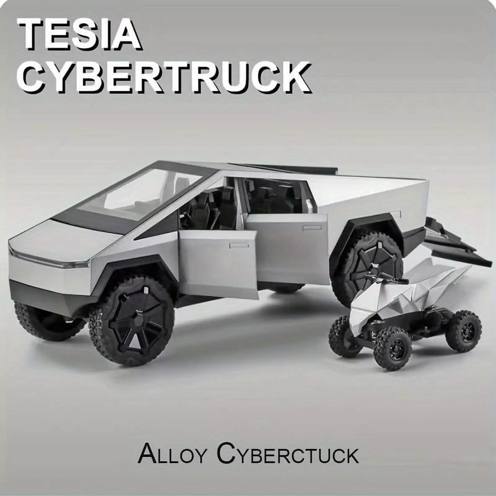 2024 Latest Hot 1/32 Scale Silver Tesla Cybertruck Diecast Alloy Pickup Truck with Sound & Light Effects