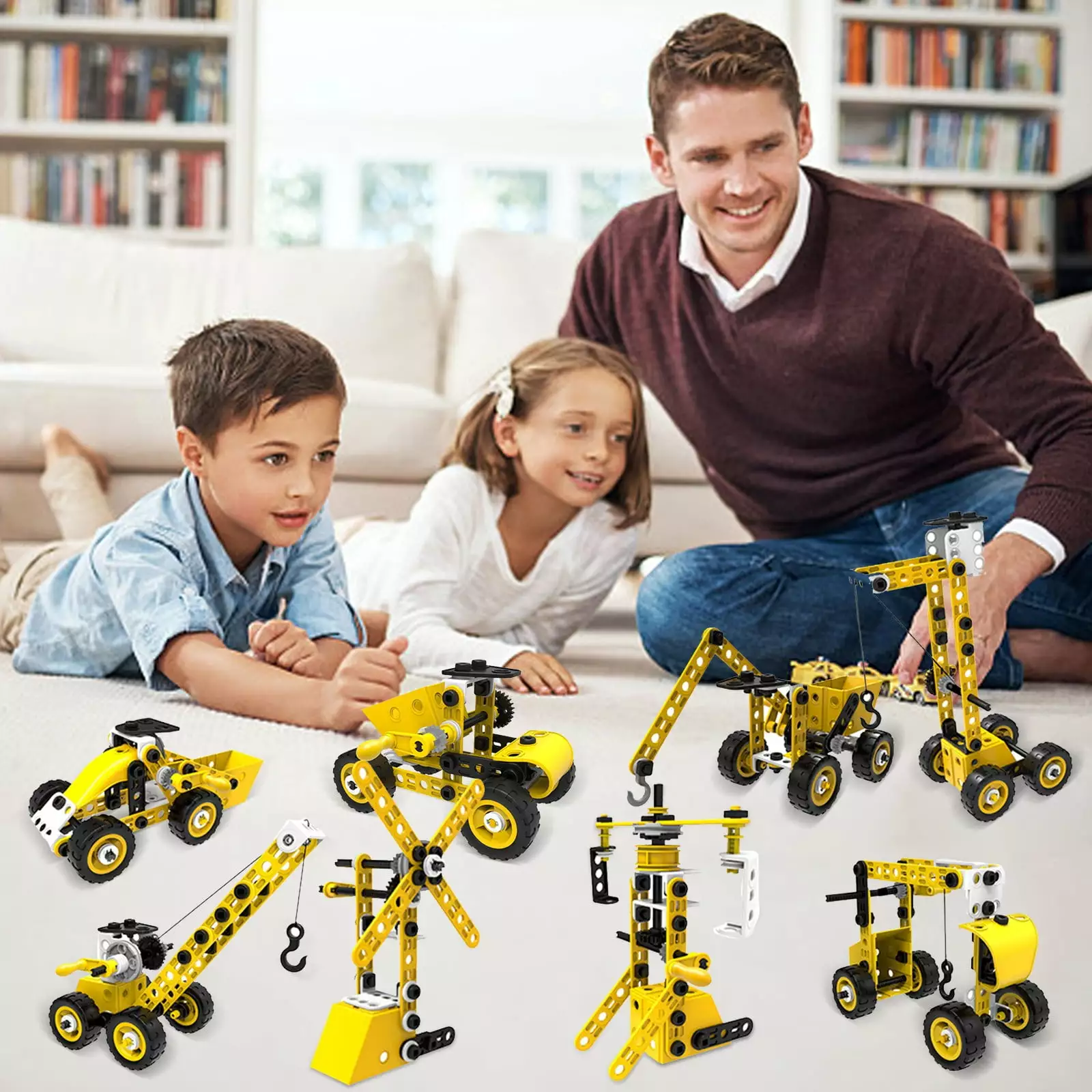 Huge Holiday Deals! UHUYA Education Building Kit Toys For Boys Robot Kits For Boys 6-12. 8 In1 Erector Set For Boys DIY Engineering Building Blocks Toys Gifts For 5 6 7 8 9+Years Old Boy Yellow