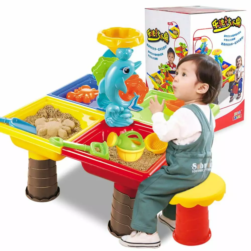 4-in-1 Sand Water Table. Sandbox Table with Beach Sand Water Toy. Kids Activity Sensory Play Table Summer Outdoor Toys for Toddler Boys Girls