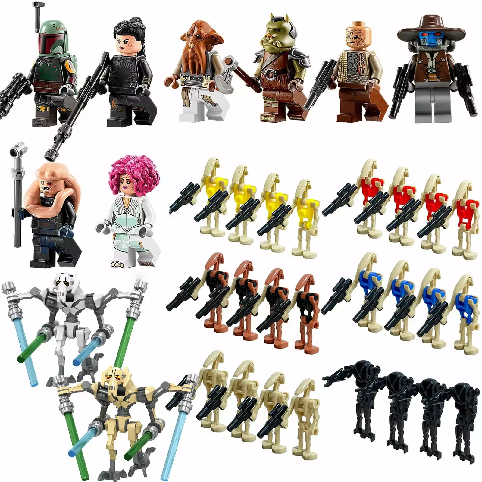 34Pcs Action Figures Toy Playset Set for Birthday Party Gift.Space Mini Battle Soldiers and Clone Trooper Droids Robot Figures with Weapons.Boys Kids Building Blocks Gift Toys