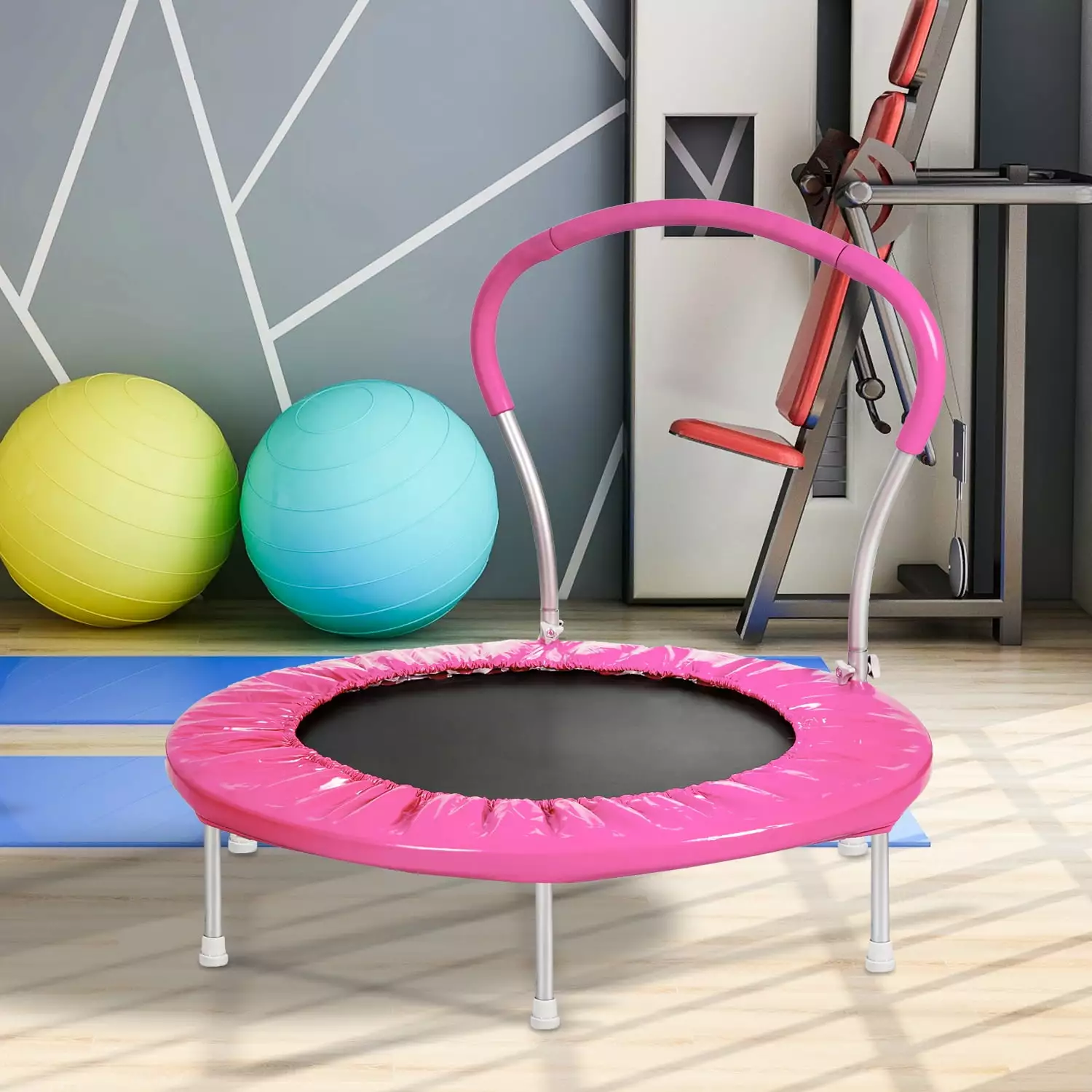 36 Inch Trampoline for Kids. toddler trampoline with handlebar for Age 3 +. indoor mini trampoline for kid. Ideal Gift for Boys and Girls