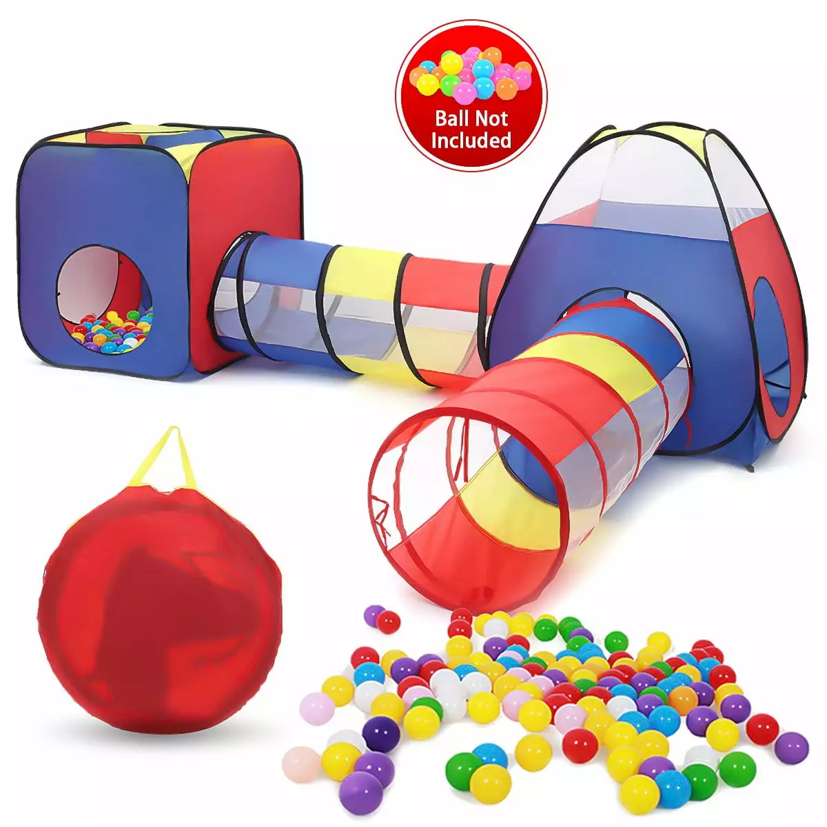 4 in 1 Kids Play Tent. Pop up Play Tent with Play Tunnels and Ball Pit. Collapsible Children Play Tent Toy for Boys & Girls. Indoor & Outdoor Playhouse. Ideal Gift for Children