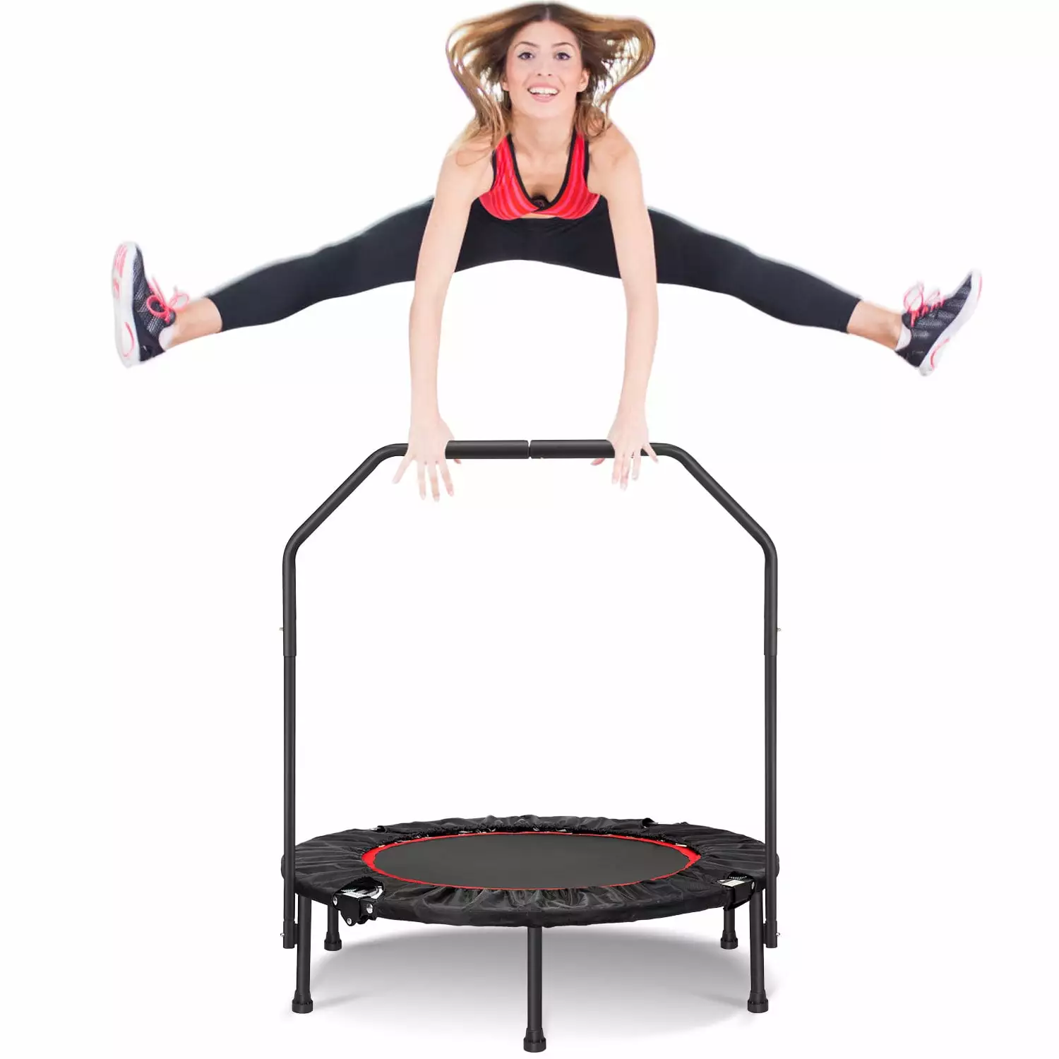 40 Foldable Mini Trampoline. Fitness Rebounder with Foam Handle. Exercise Trampoline for Kids Adults Indoor/Garden Workout Max Load 330lbs. Garden/Home Workout Cardio Indoor Trampoline