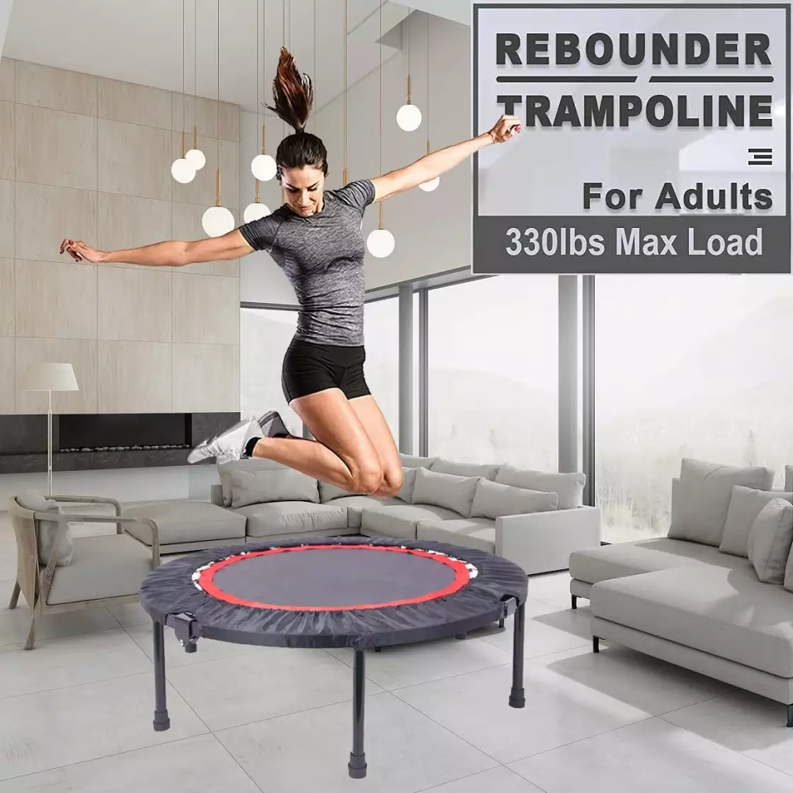 40 Mini Exercise Trampoline.Rebounder Trampoline with Safety Pad.Small Fitness Trampoline with 6 Legs & 24 rolling Springs.Max Load 300 LBS.for Kids Adults Indoor/Garden Workout