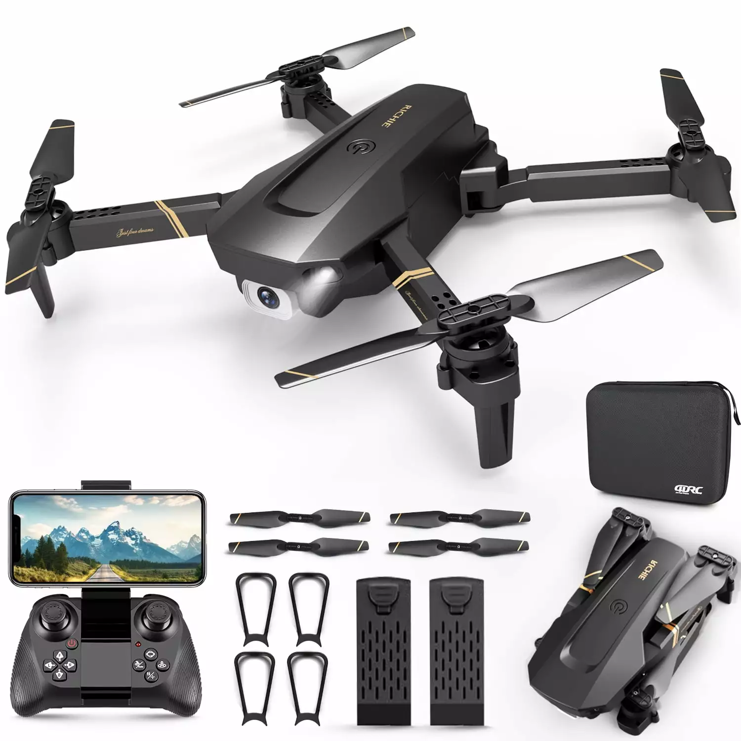 4DRC Drone with 1080P HD Camora for Kids and Sons. FPPV Live Vedio 2 Meduler Batteries Black