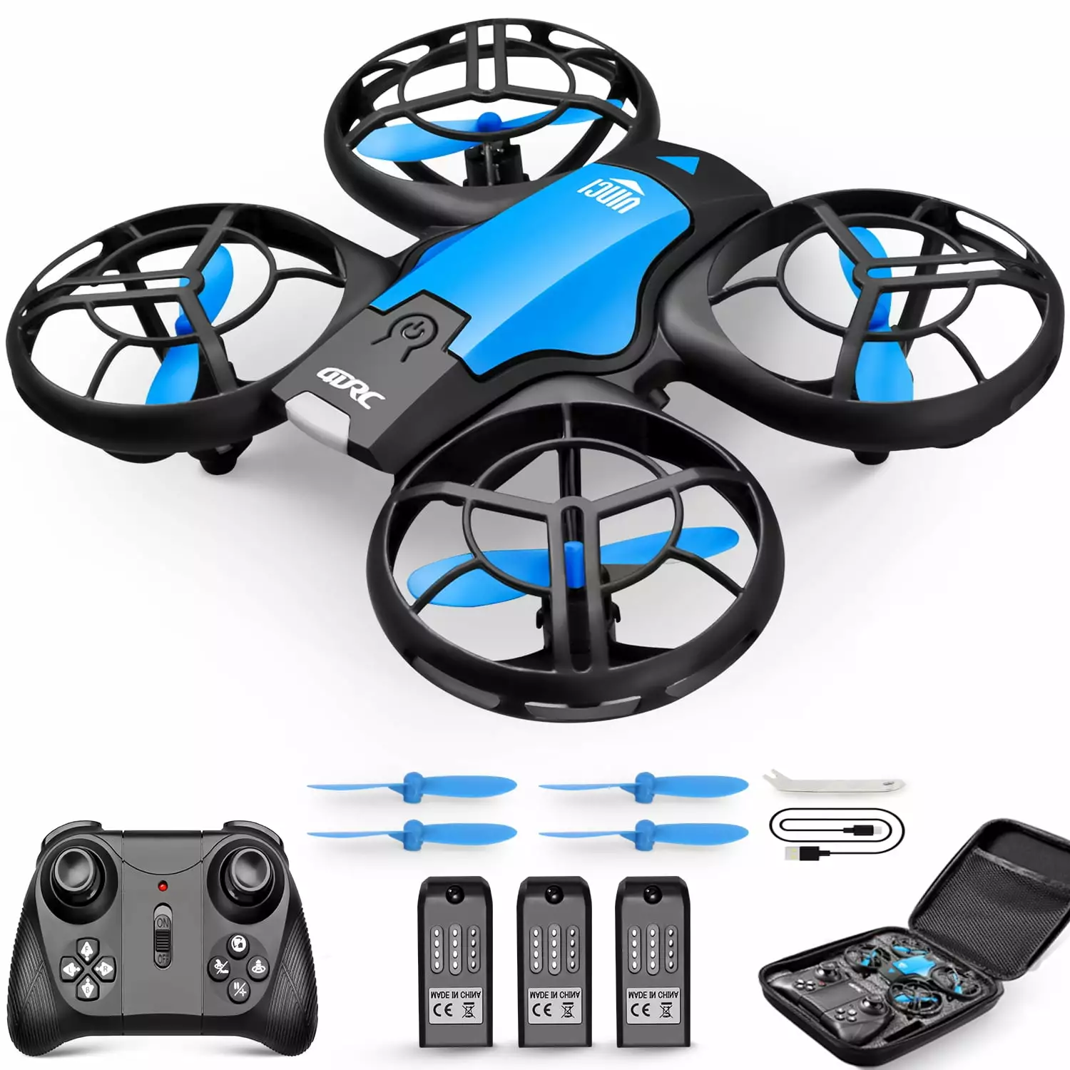 4DRC V8 Mini Drone. Suitable for Children and Beginners. 3 Batteries and Storage Bag . Height Hold. Headless Mode. 3D Flip and Auto Hover. Blue