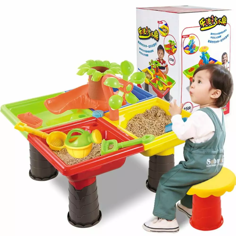 4-in-1 Sand Water Table. Sandbox Table with Beach Sand Water Toy. Kids Activity Sensory Play Table Summer Outdoor Toys for Toddler Boys Girls