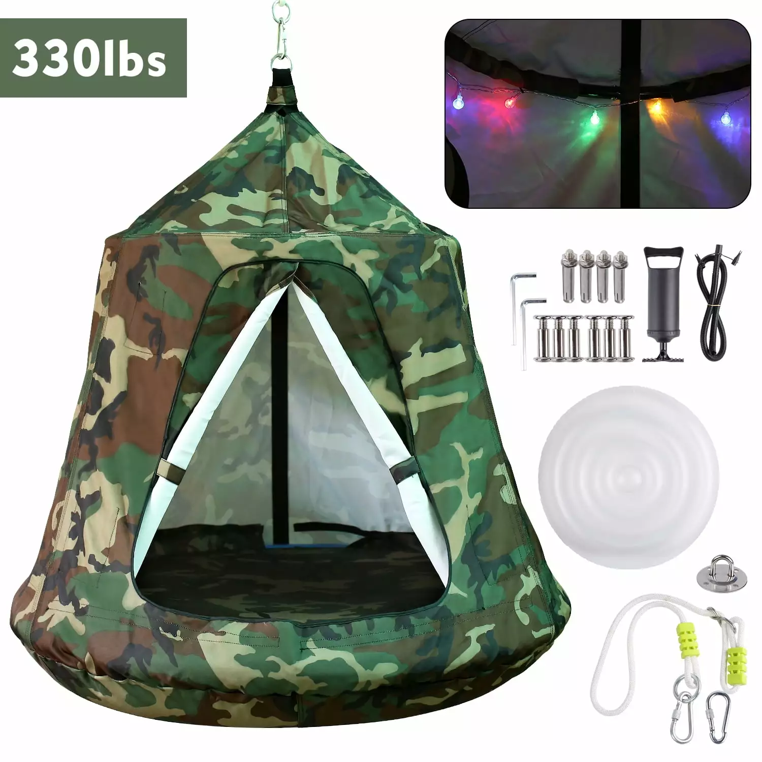 GARTIO Hanging Tree Tent. Kids Playhouse Swing Hanging Tent with LED Lights for Indoor Outdoor