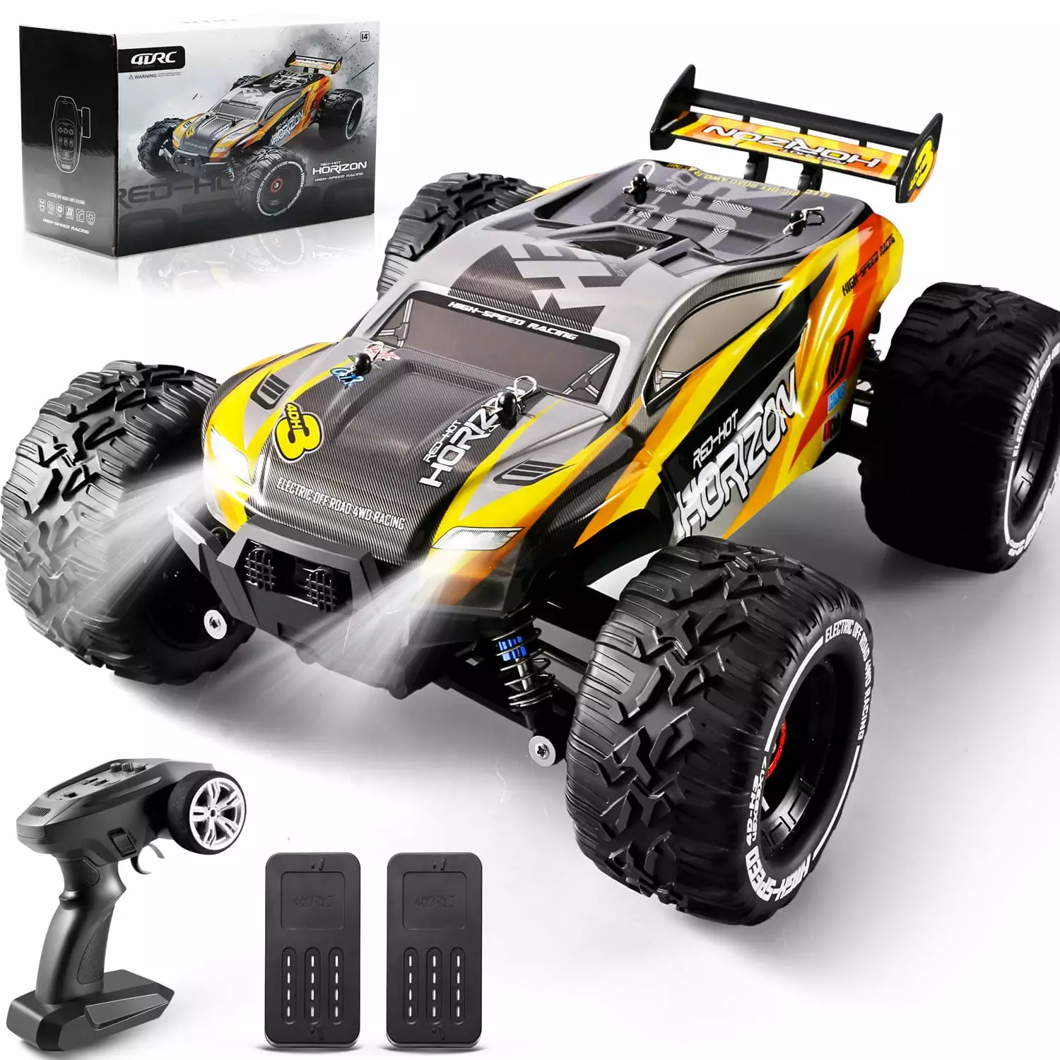 4drc 1:16 Large Scale RC Car 4WD 60KM/H High Speed Remote Control Car with Lights for Kids Adults.Off-Road Monster Crawler Truck Toy for Boys with 2 Batteries