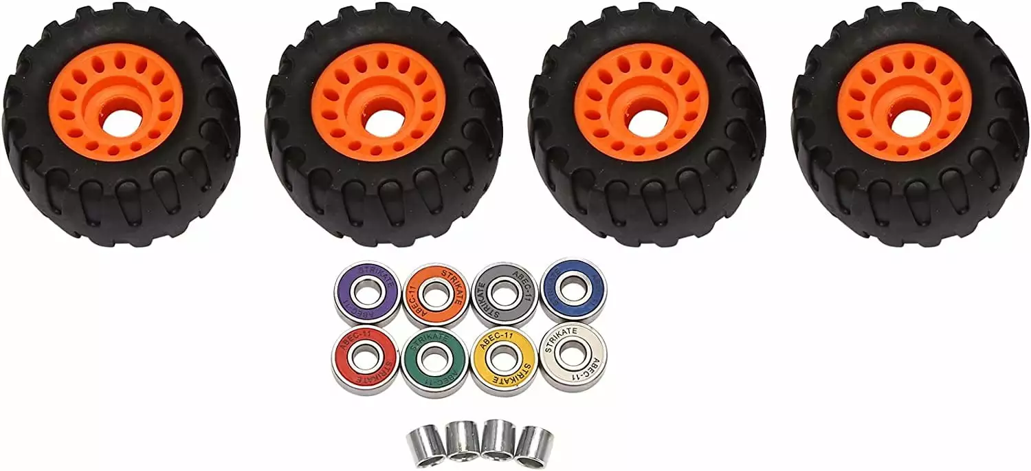 4pcs PU Skateboard Wheels All Terrain Longboard Wheel Spare Parts (Set of 4 Contains Bearing Sleeve). Black & orange