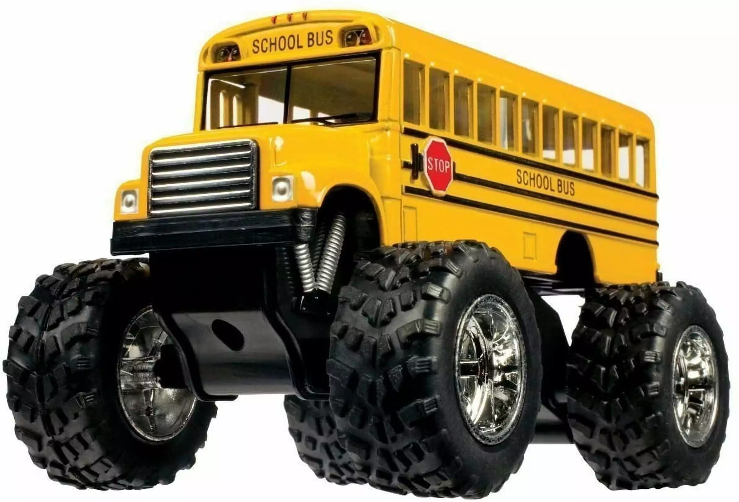 5 Kinsfun Yellow School Bus Big Wheel Monster Truck Diecast Model Toy (New. No Retail Box)