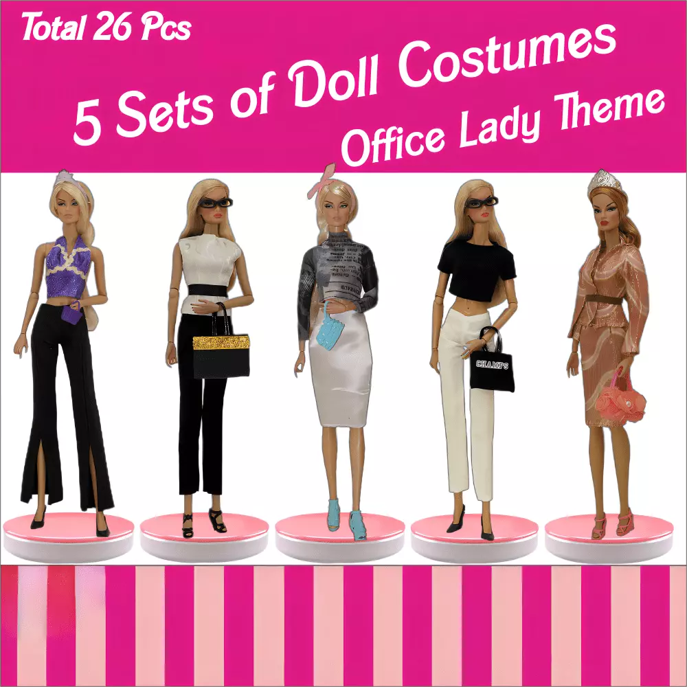 Office Lady Theme Doll Clothes and Accessories Matching 26Pcs. 5 Sets Clothing Matching for Doll