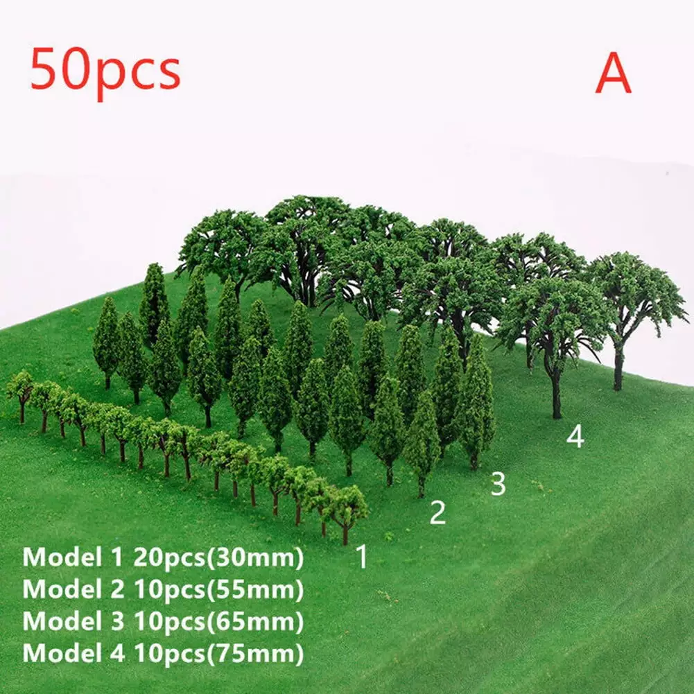 50 Pcs Trees Model Train Railroad Wargame Diorama Scenery Landscape Scale DIY