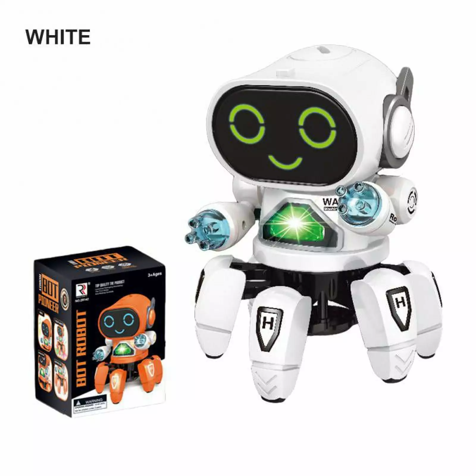 6 Claws Robot Music Octopus Spider Dancing Robots Vehicle Birthday Gift Toys For Children Kids Early Education RC Robot Toys(White)