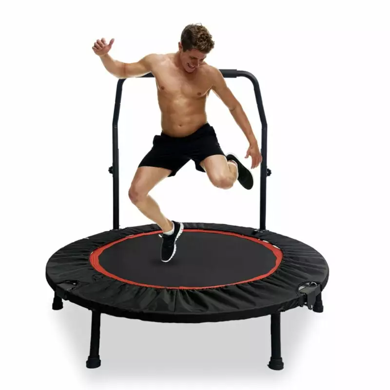 660LBS Mini Trampoline 48 Fitness Rebounder w/ Adjustable Foam Handle Indoor Rebounder Exercise Trampoline for Adults