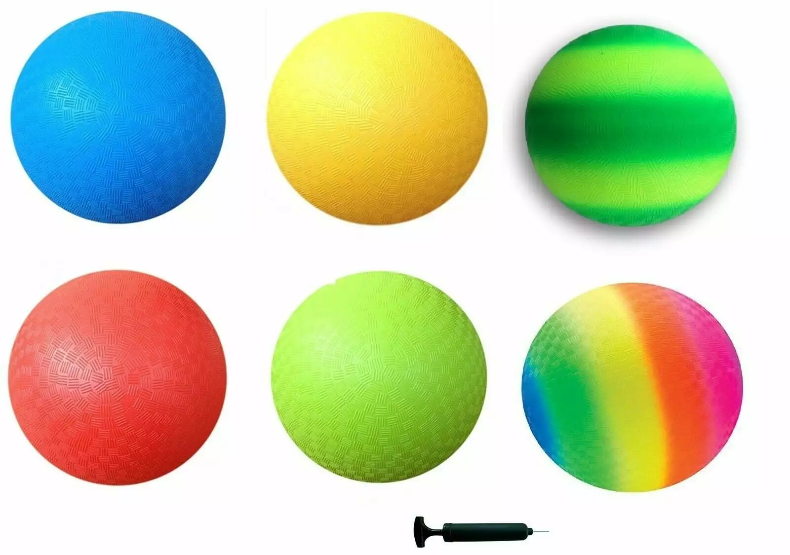 6Pack Playground Balls Red. Blue. Green. Yellow and Rainbow and Green Stripe!