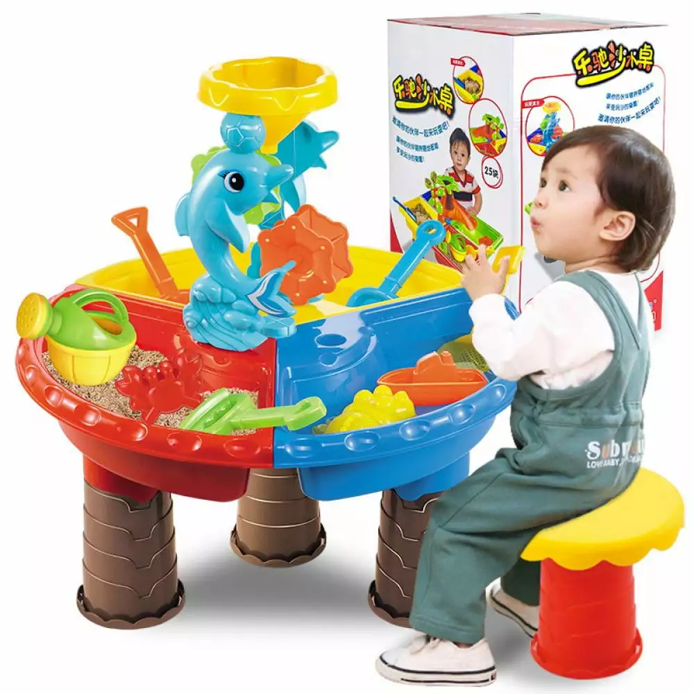 4-in-1 Sand Water Table. Sandbox Table with Beach Sand Water Toy. Kids Activity Sensory Play Table Summer Outdoor Toys for Toddler Boys Girls