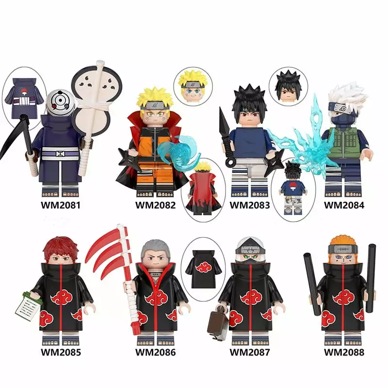 8 Pcs Mini Ninja Action Figures Toy.Anime Ninja with Weapons Building Blocks Kit Sets.Cartoon Minifigures Toy. Gift for Boys and Fans