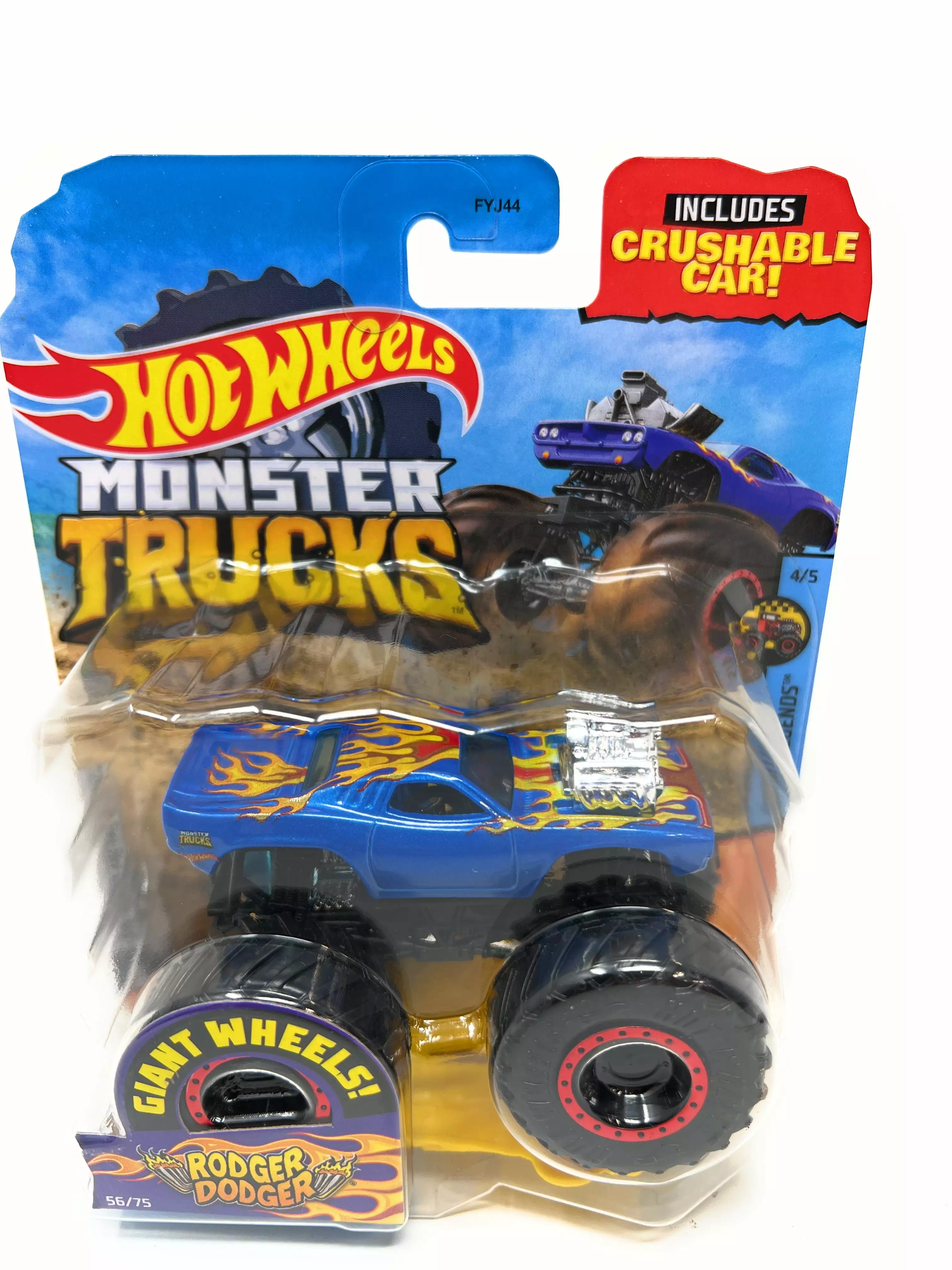 Hot Wheels Monster Truck Rodger Dodger Crash Legends 4/5 1:64 Scale Die-Cast includes Cushable Car for Kids age 3 - 8 Years Old. Collectible Toy Truck with BIG Wheels for Crashing and Smashing