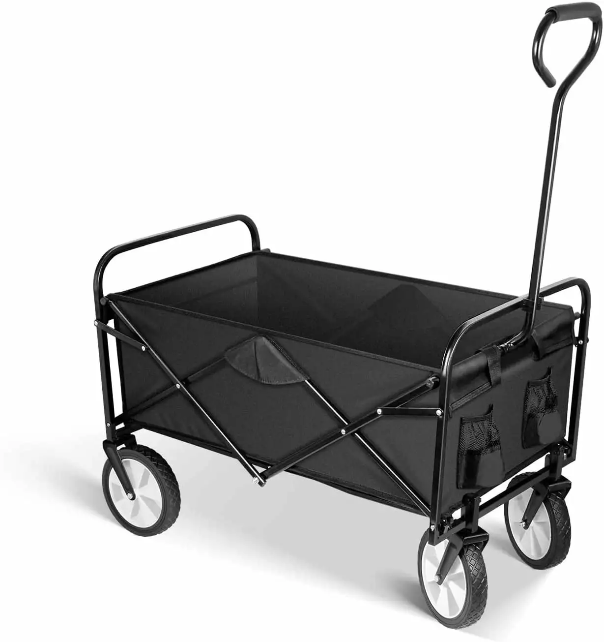 KOFUN Wagon Cart. Rolling Collapsible Garden Cart Camping Wagon. with 360 Degree Swivel Wheels & Adjustable Handle. 220lbs Weight Capacity. Black