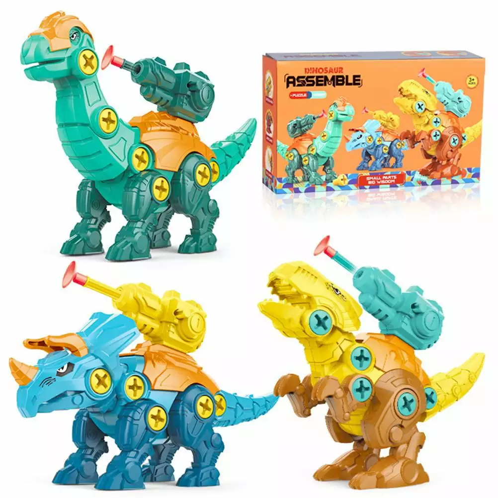 ADVEN 3 Pack Shooting Take Apart Dinosaur Toys for Kids Building Learning Dinosaur Toys Dinosaur Gift for Kids