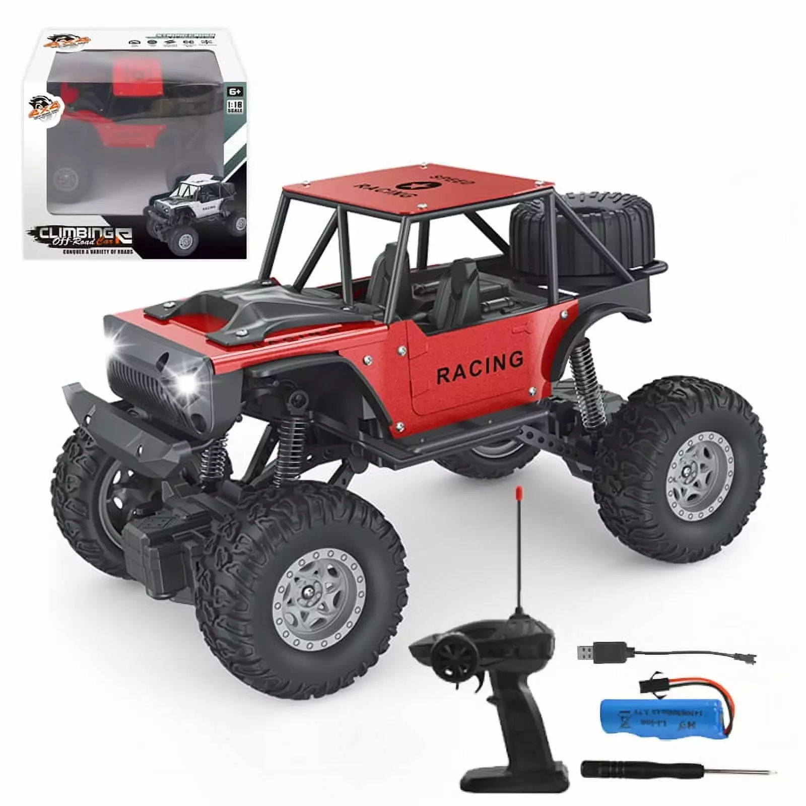 ALLJOY Remote Control Car for Kids - 1/18 Scale Remote Toy Racing. All Terrains Off Road Vehicle Toy Christmas Gift for Boys Girls Kids Adults(Red)