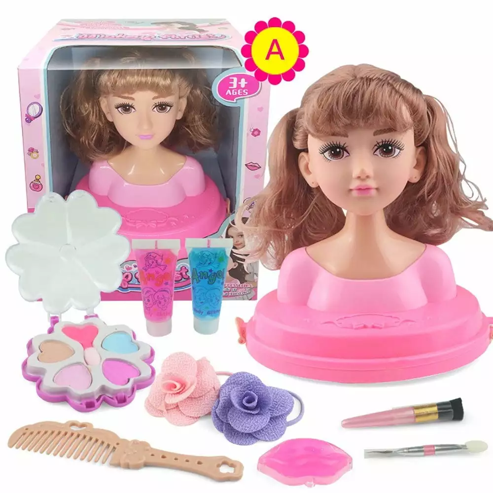 AMERTEER Makeup Comb Hair Toy Doll Kids Dolls Styling Head Vanity Set Pretend Play Princess Dressing Toys for Girls 3-6 Years Ideal Present