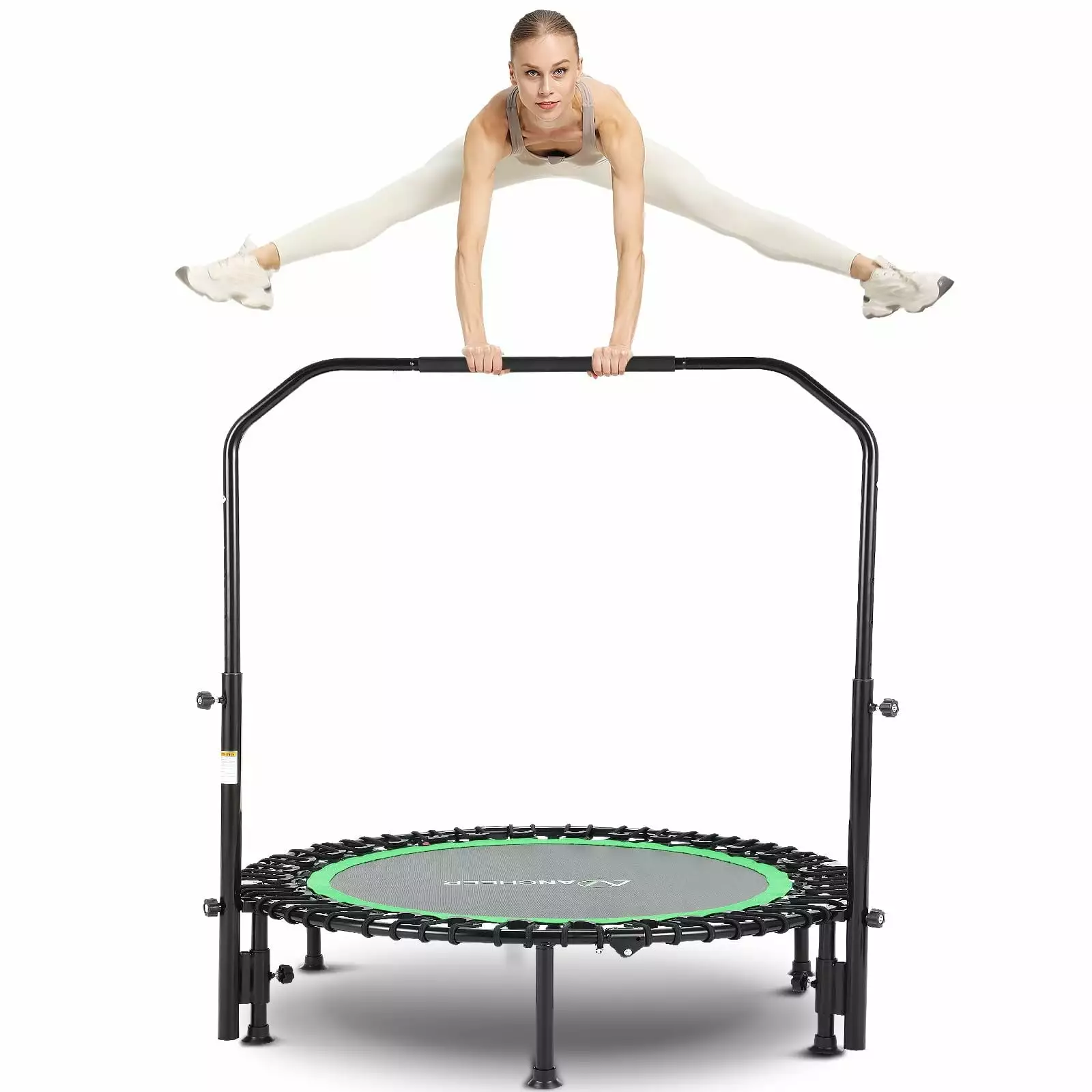 ANCHEER 40 Foldable Mini Trampoline with Bungees. Fitness Trampoline Workout Max Load 450lbs. Adjustable Foam Handle. Indoor Exercise Trampoline. Green