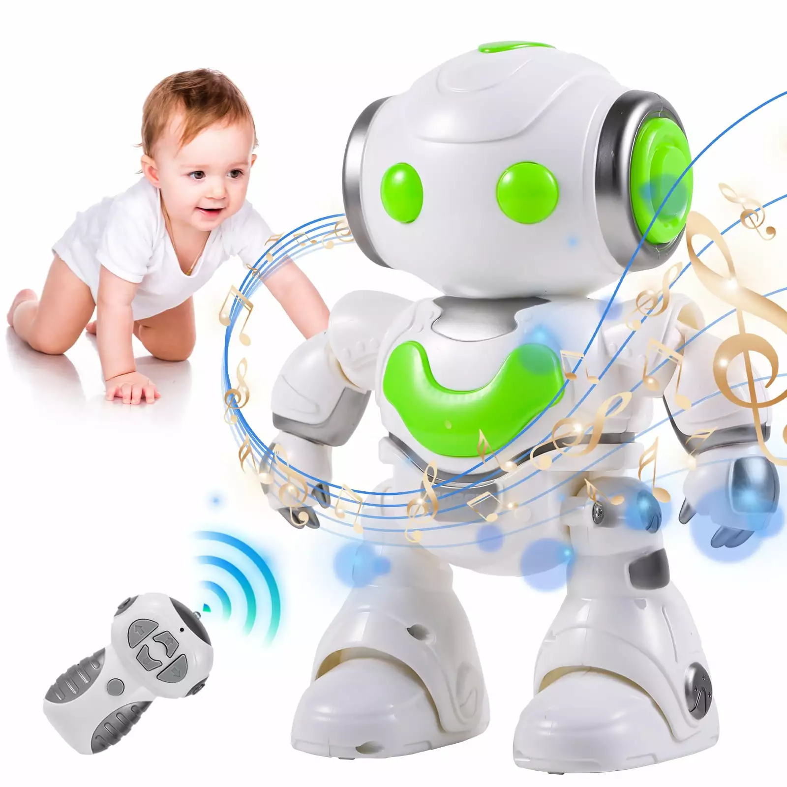 AOKESI Kids RC Robot Toy. Smart Remote Control Dancing Robot Interactive Walking Music Robot Toys for Boys Girls Christmas Birthday Gift. Green