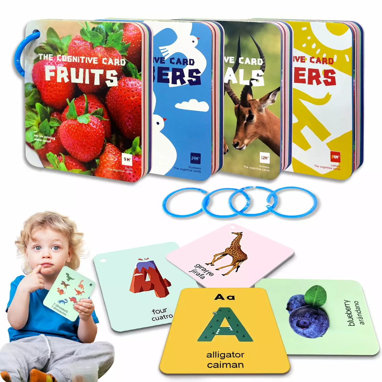 Adofi Flash Card for Toddlers. Infant Flash Cards. Baby Learning Cards. 4 Set - 50 PCS - 100 Pages with Rings Early Learning Educational Toys for Newborn Baby. Flash Play Cards for Toddler 1 2 3 4 5