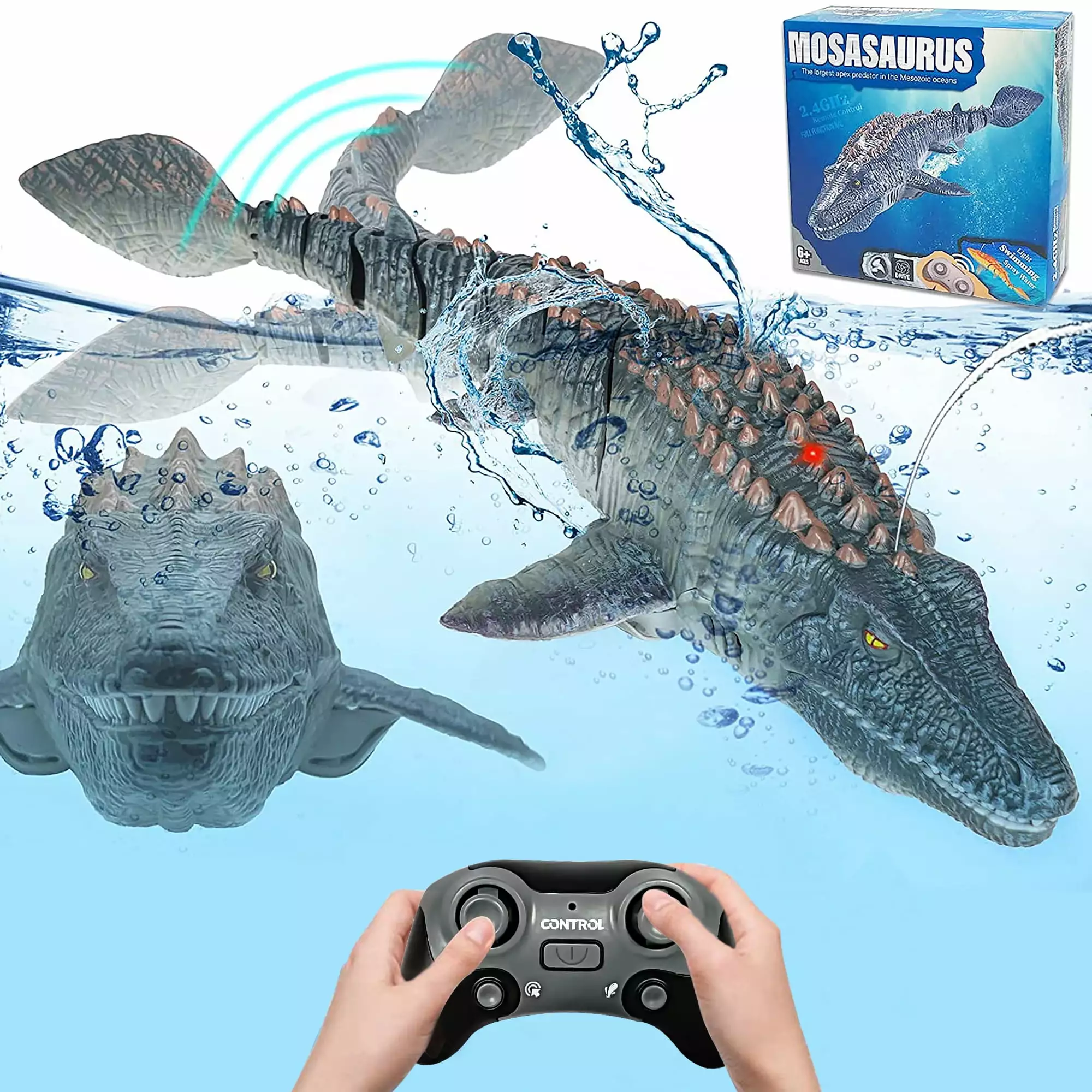 Adofi Remote Control Mosasaurus Dinosaur Toys for Kids 3 4 5 6 7. Kids Pool Toy. Dinosaur Toy for 3+ Year Old Boys. RC Boat Diving Dinosaurs Toys for Swimming Pool Lake Bathroom Ocean Protector Bath