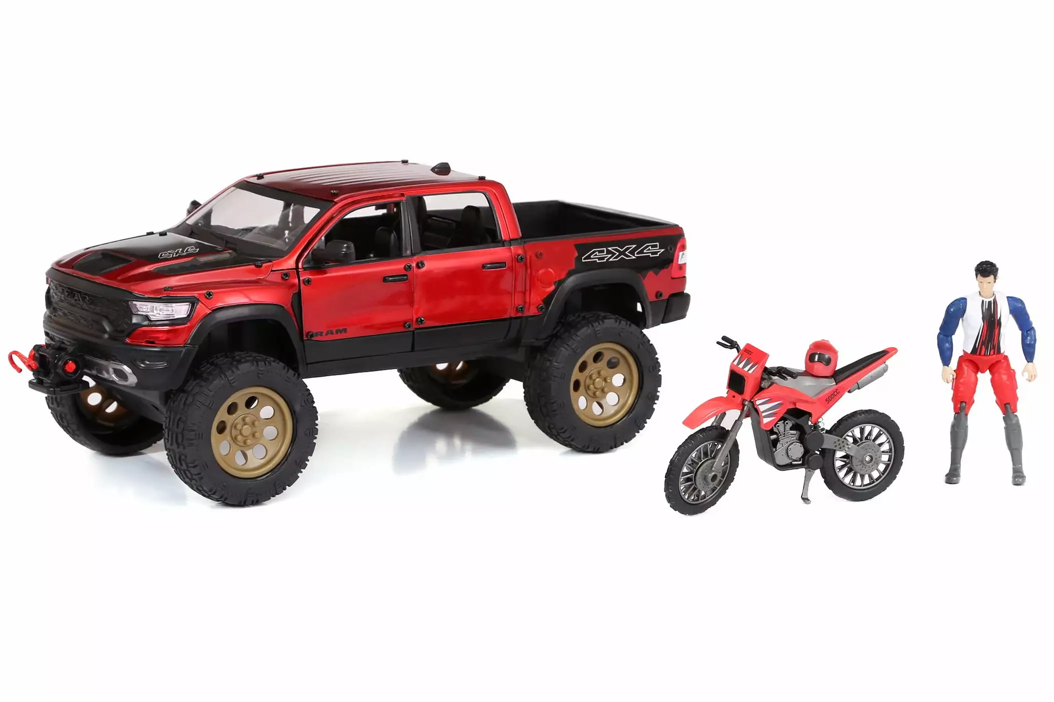 Adventure Force Free Wheeling Metal Vehicle Playset RAM Red Truck. Bike Child 3 and up