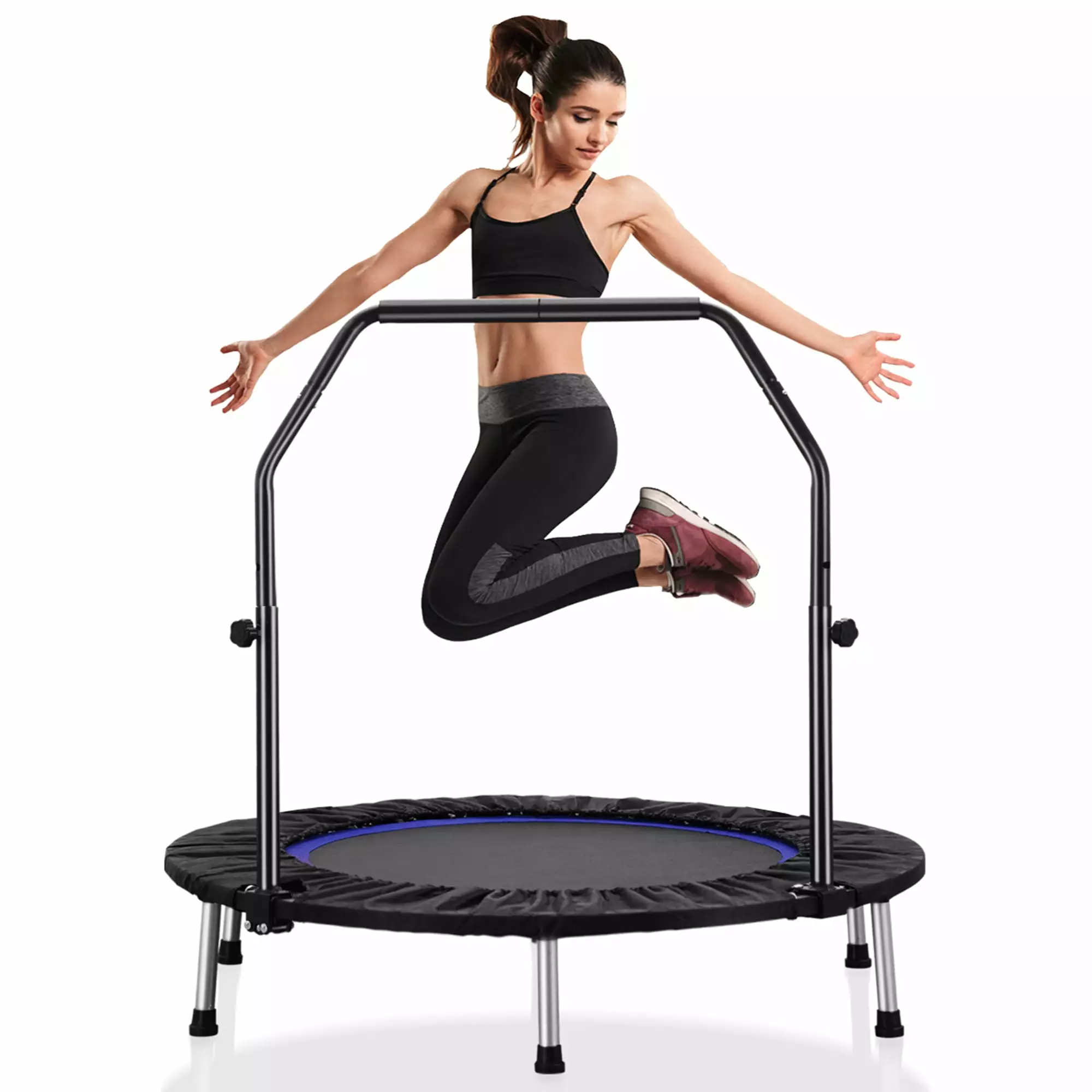 Ainfox 40 Mini Trampoline with Adjustable Handle Bar for Kids and Adults. 330 lbs Load Fitness Rebounder. Exercise equipment for Indoor and Outdoor.Blue