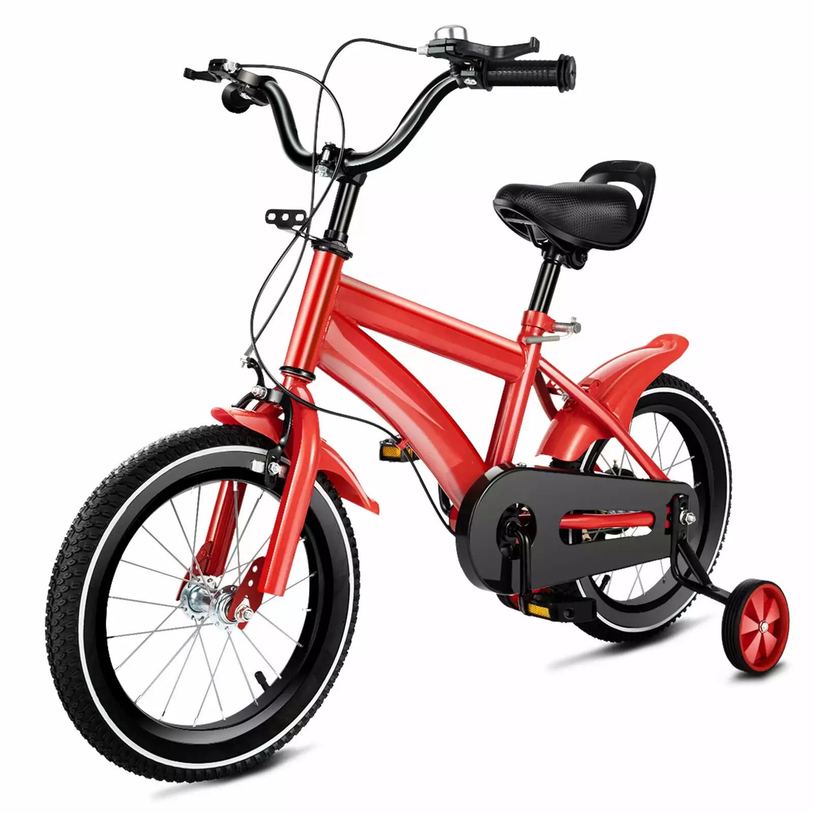 Aiqidi 14 Inch Kids Bike Boys Girls Safe Bicycle Adjustable Seat Height Children Bicycle with Training Wheels and Mudguards. Red