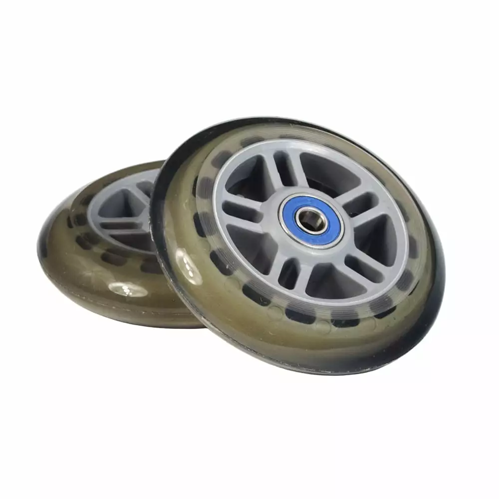 AlveyTech 4 Clear Gray Wheels with 5 Spoke Gray Hub & Bearings. Razor Kick Scooter Parts (Set of 2)