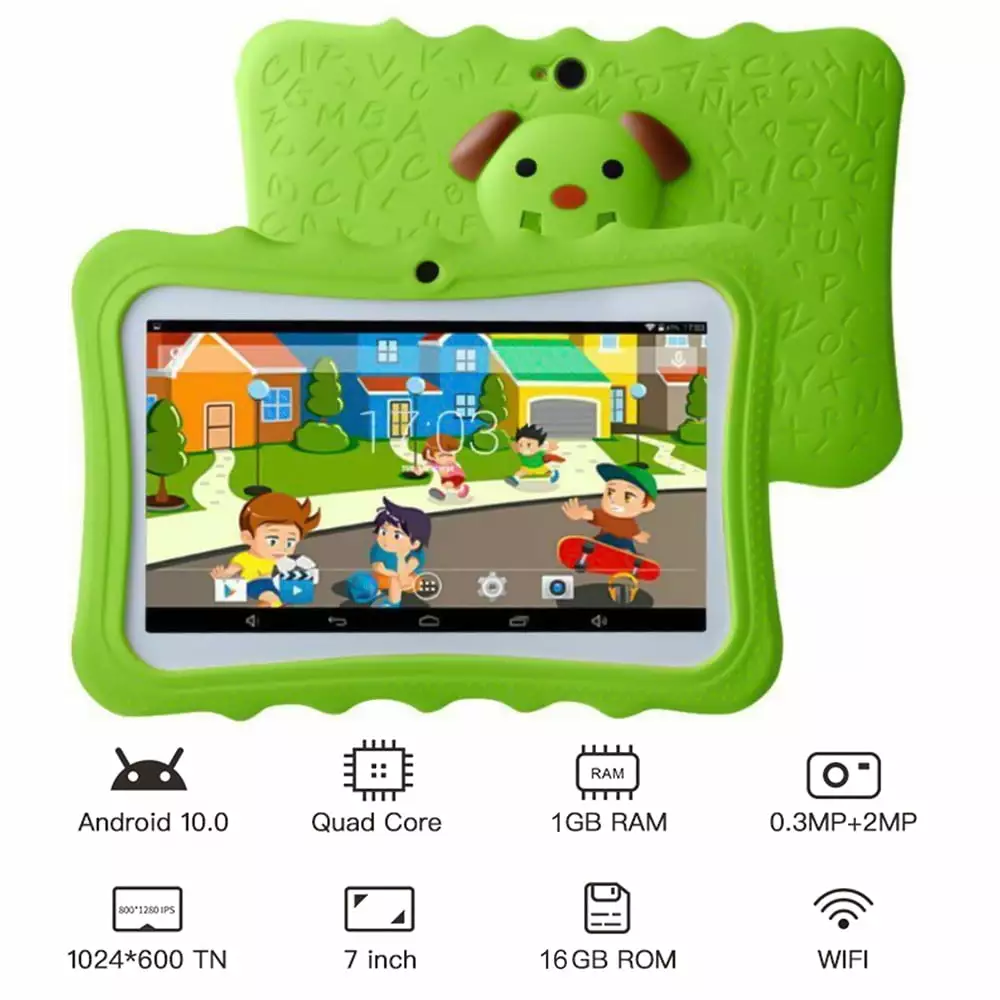 Android Kids Tablet.Kepeak 1GB RAM 16GB ROM Kids Tablets. 7 Inch Tablet with Case. Dual Camera. Educational Games. WiFi (Green)