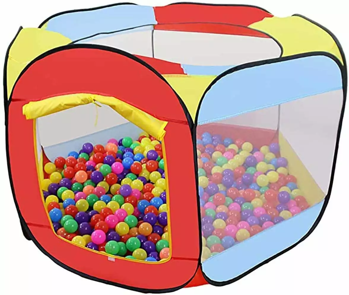 Artrylin Hexagon Pop Up Ball Pit Tent with Mesh Netting and Carrying Case-Balls Not Included