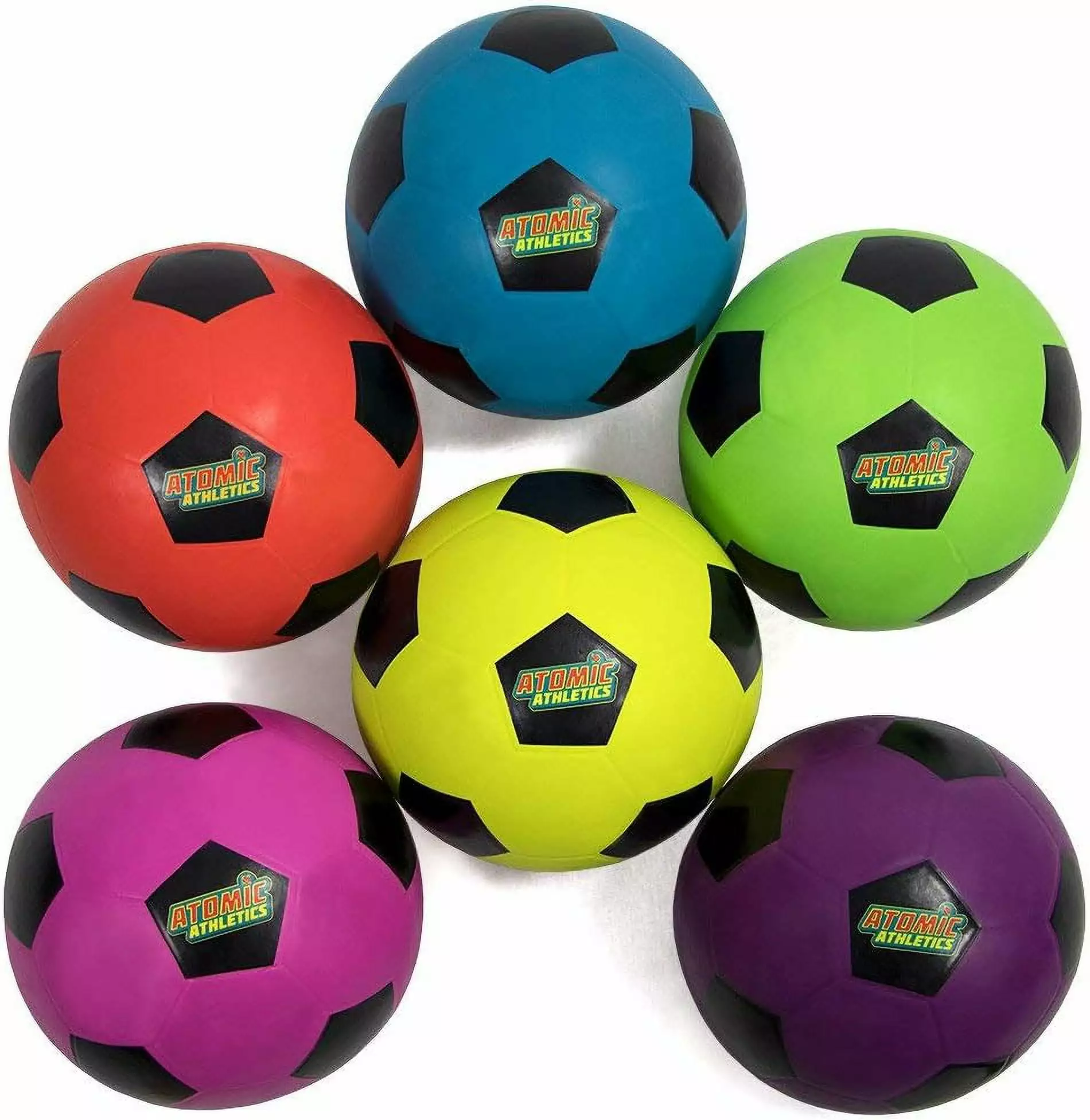 Atomic Athletics Neon Rubber Playground Balls - 6 Pack of Regulation Size. Includes Pump & Storage Bag